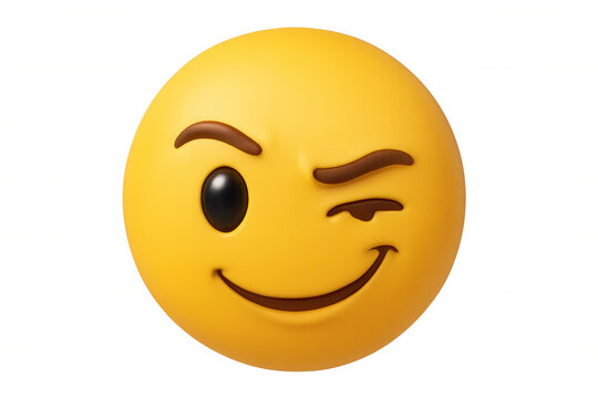 Yellow winking emoji representing happiness, flirtation, and fun communication on transparent background