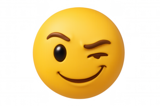 Yellow winking emoji representing happiness, flirtation, and fun communication on transparent background