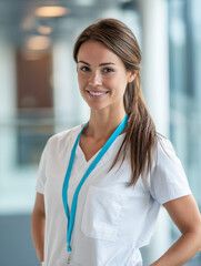 Fototapeta premium Female nurse smiling representing healthcare professionalism