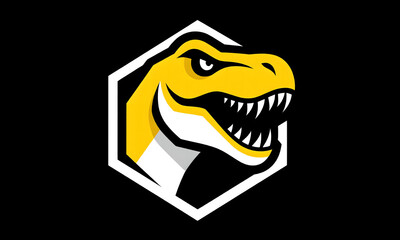Aggressive Yellow Dinosaur Head with Sharp Teeth Logo Vector Illustration