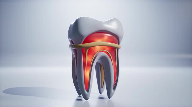 Illustrated tooth with inner structure, set on plain white surface, for dental diagrams
