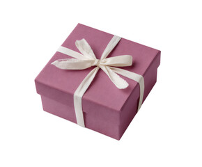 Obraz premium Pink box with a white ribbon tied around it