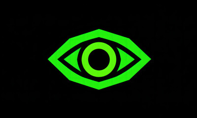 Abstract Green Eye Icon on Black Background, Graphic Symbol or Logo