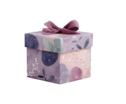 Purple box with a bow on top