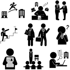 就職活動と転職をテーマにしたビジネスピクトグラムアイコンセット