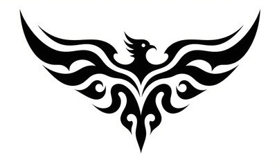 Abstract Black and White Phoenix Bird Symbol Vector Graphic on White