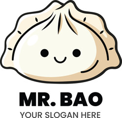 Smiling Dumpling Mascot Logo for Asian Food and Snack Branding