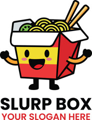 Slurp Box Noodle Mascot Logo for Asian Fast-Food and Takeout Branding