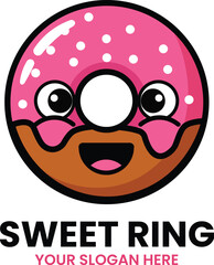 Smiling Sweet Ring Donut Mascot Logo for Bakery and Confectionery Branding