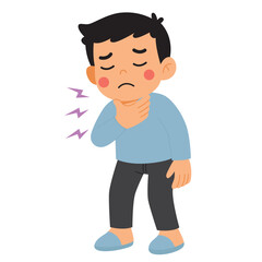 Boy with a sore throat looking unwell. Suitable for health articles, medical blogs, cold and flu awareness campaigns, healthcare brochures