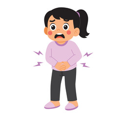 Girl in stomach pain holding abdomen, suitable for medical, health, wellness, digestive issues, pain management, and abdominal discomfort concepts