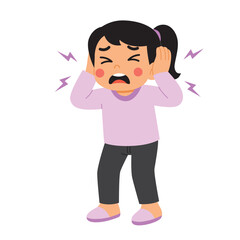 cartoon girl covering ears due to loud noise