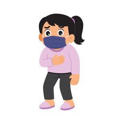Masked girl in distress, hand on chest. Suitable for medical, healthcare, illness concepts, depicting concern, sickness, and protection