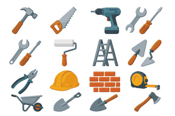 Collection of construction tools and equipment icons