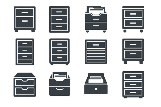 Variety of filing cabinet icons for office organization and storage solutions