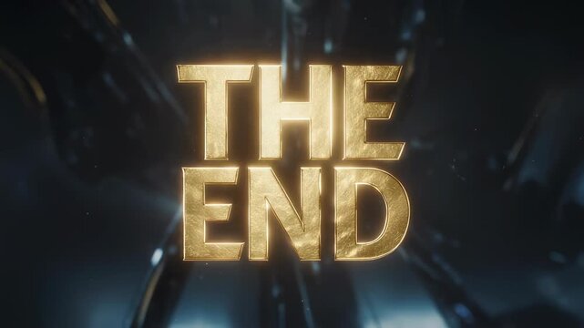 Gold text of "THE END" appears with a textured look on a dark, blurred background