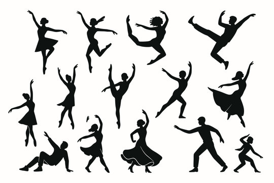 Silhouettes of diverse dancers in elegant ballet and contemporary poses