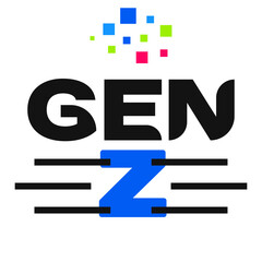 Gen Z tech logo with digital circuit lines and pixel elements