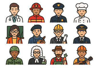 Diverse professions: cartoon characters depicting various career roles