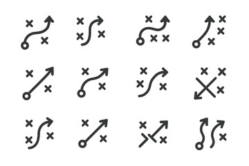 Strategy icons: set of tactical planning symbols with arrows and paths