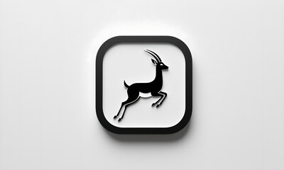 Black Gazelle Icon in Rounded Square Frame on White Background