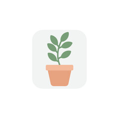 Simple Flat Style Potted Plant with Green Leaves Illustration