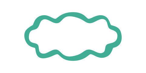 Groovy wavy scallop frame element in teal retro style. Funky border with abstract outline and doodle shape. Creative y2k graphic background as playful retro design element.