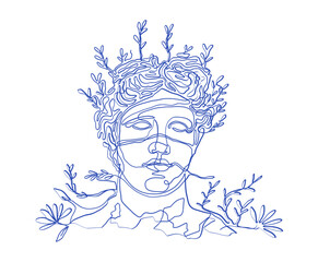 Greek Mythology Dionysus Line Art God Of Wine Nature Ecstasy Ancient God Outline One Line Modern Minimalist Vector