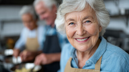 Joyful companions: older generation friends cooking together