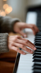 Obraz premium Teen girl practicing piano with metronome for music learning and skill development