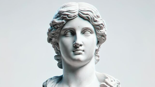 Glitch art depicts a classical marble bust. Fractured details with chromatic aberration overlays