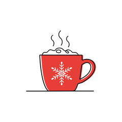 Christmas mug vector icon hot cocoa drink line art with snowflake symbol.