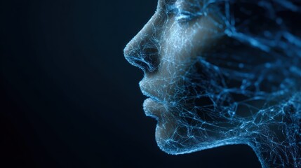 Abstract digital profile of a human face with neural network connections