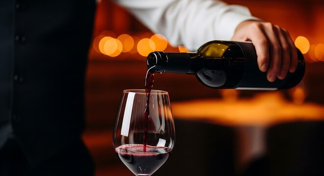 Waiter pouring red wine into a glass elegant service in a restaurant perfect for wine tasting events and promotional materials on transparent background