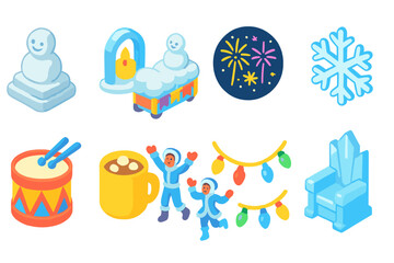 Fototapeta premium Winter, holiday, snow 3d icon set. cozy, festive icons in 3d for holiday projects.