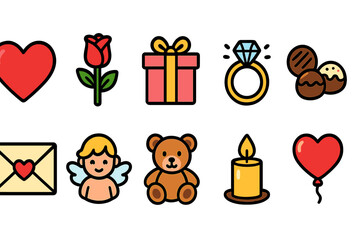 Fototapeta premium Valentine's day line icon set. romantic, love, celebration icons collection