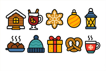 Winter, holiday flat icon set. christmas, festive season symbols collection