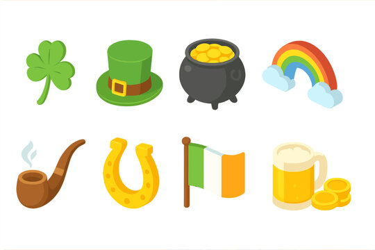 “st. patrick's day icon set. 3d festive symbols and celebration elements collection”