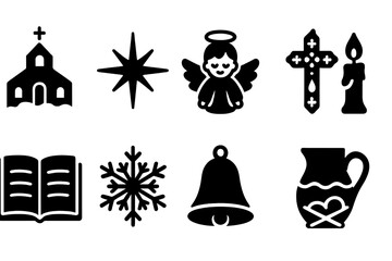 Fototapeta premium Christmas celebration silhouette icon set. festive holiday symbols silhouette collection