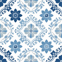 Fototapeta premium A seamless Chinese porcelain pattern featuring blue and white floral motifs. Ideal for packaging, tableware, and elegant decorative surfaces.