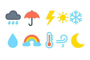 Weather forecast neon icon set. glowing, colorful, weather symbols in bright neon style.