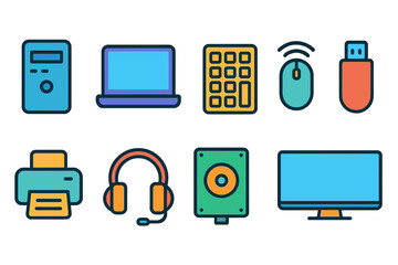 Technology outline icon set. devices, gadgets and accessories minimalist collection