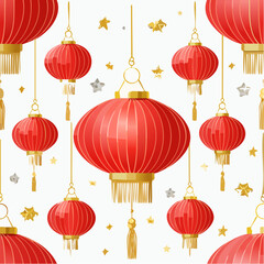 A seamless Chinese red lantern pattern with glowing gold details. Perfect for festive packaging, textiles, and celebration themes.
