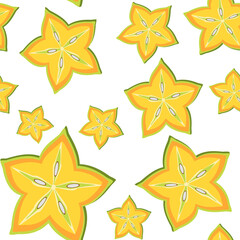 Starfruit slices seamless tropical pattern vector illustration 