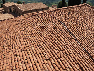 Naklejka premium Traditional terracotta tile rooftops overlooking the scenic Tuscan countryside in Italy
