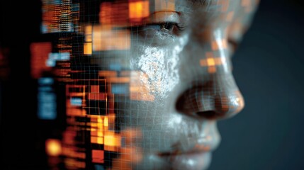 Digital human portrait futuristic composite with glowing data overlay