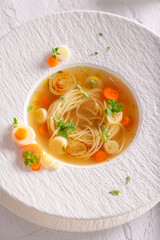 Exquisite broth soup in exclusive restaurant made by the chef.
