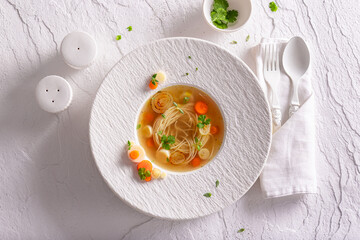 Exquisite broth soup as top chef-crafted dishes.