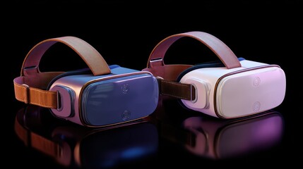 Realistic vr headsets rendered with leather straps isolated on transparent background