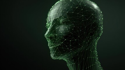 Abstract 3 d render of a digital human head connected lines and nodes